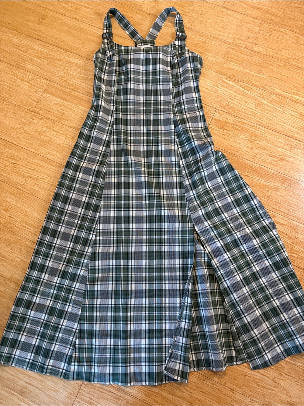 Vintage 90s BIA Born In America Green Plaid Pinafore Jumper Dress 7/8 EUC Y2K